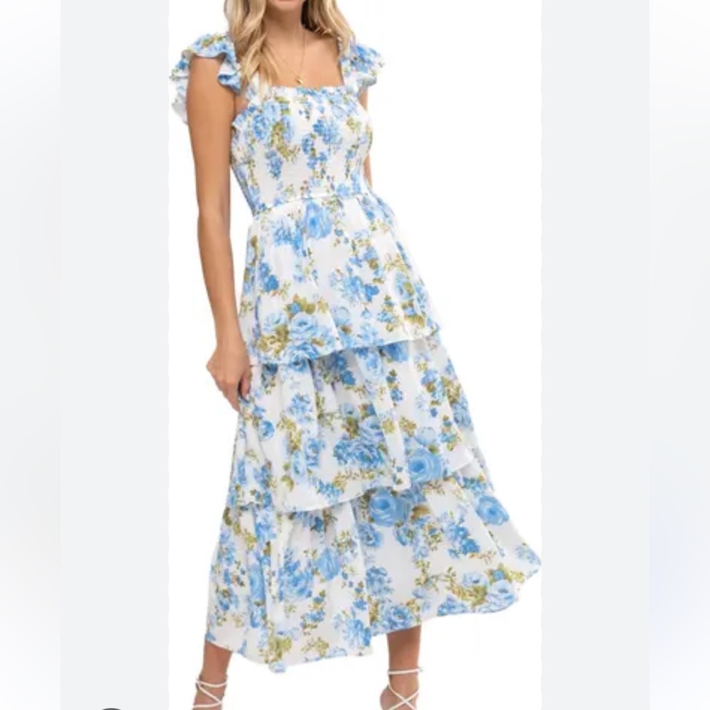 Floral Blue and White Dress